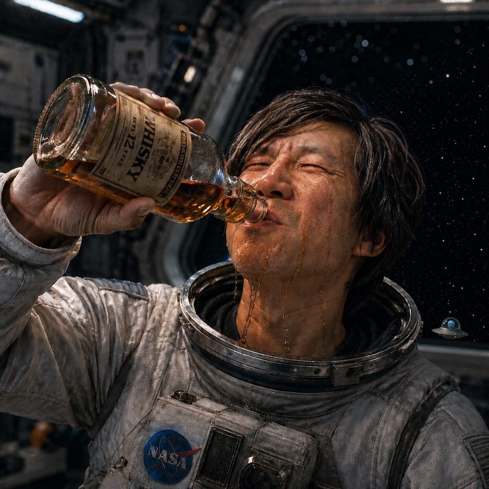The stranded man and his whiskey